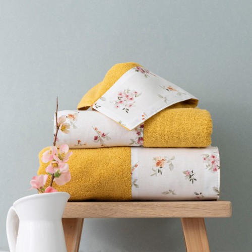 Σετ Πετσέτες 3 τεμ (Χειρός|Προσώπου|Λουτρού) Με Υφασμάτινη Φάσα Borea Elodie Μουσταρδί