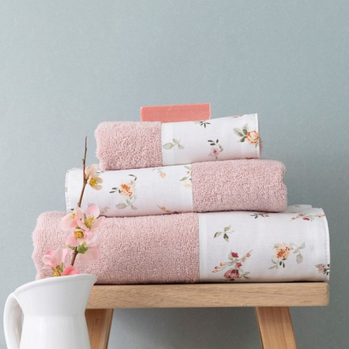 Σετ Πετσέτες 3 τεμ (Χειρός|Προσώπου|Λουτρού) Με Υφασμάτινη Φάσα Borea Elodie Πούδρα