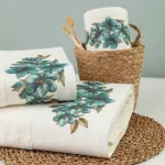 Σετ Πετσέτες 3 τεμ (Χειρός|Προσώπου|Λουτρού) Βαμβάκι Ψηφιακή Εκτύπωση Στη Φασα Borea Emerald Εκρού