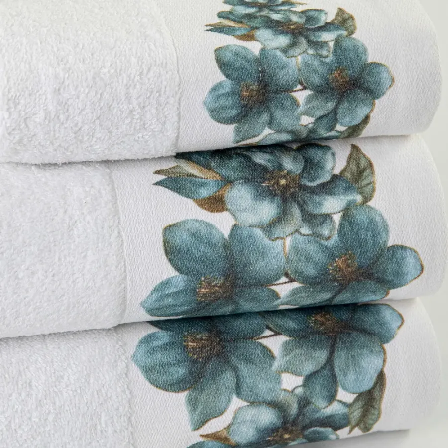 Σετ Πετσέτες 3 τεμ (Χειρός|Προσώπου|Λουτρού) Βαμβάκι Ψηφιακή Εκτύπωση Στη Φασα Borea Emerald Λευκό