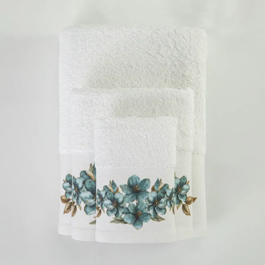 Σετ Πετσέτες 3 τεμ (Χειρός|Προσώπου|Λουτρού) Βαμβάκι Ψηφιακή Εκτύπωση Στη Φασα Borea Emerald Λευκό
