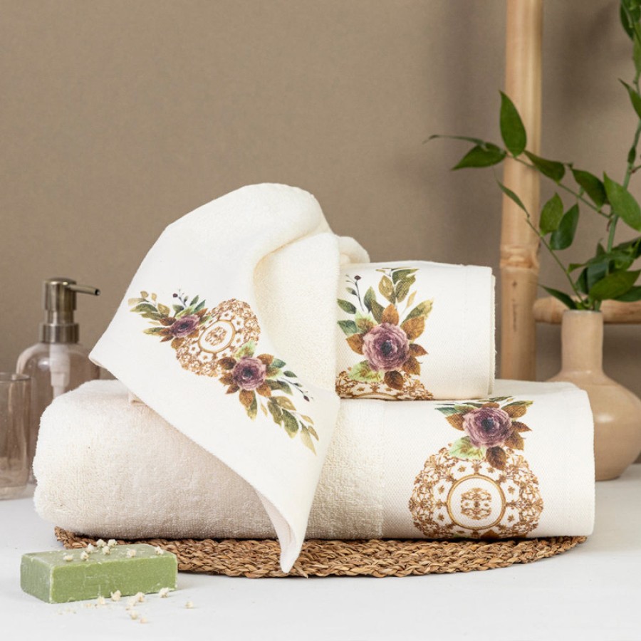 Πετσέτα Προσώπου (50x90) με Ψηφιακή Εκτύπωση Στη Φασα Borea Florence Εκρού