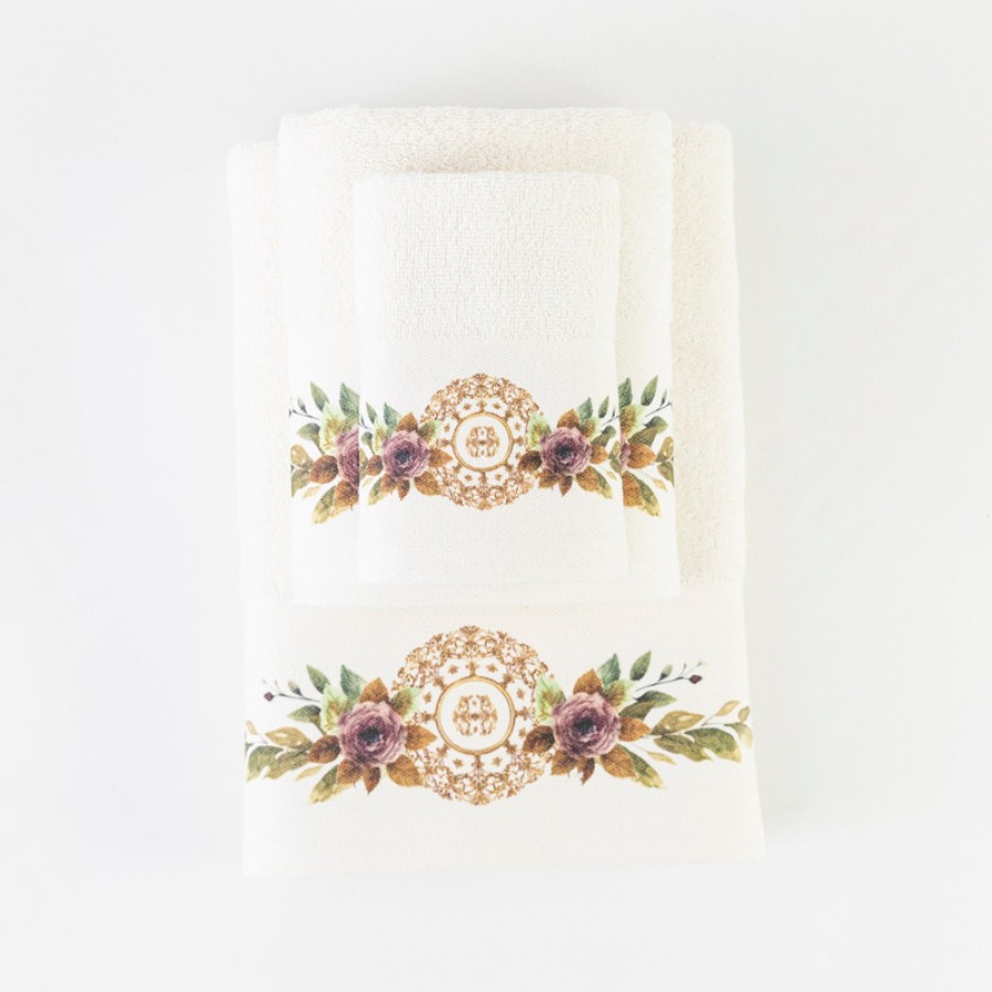 Πετσέτα Προσώπου (50x90) με Ψηφιακή Εκτύπωση Στη Φασα Borea Florence Εκρού