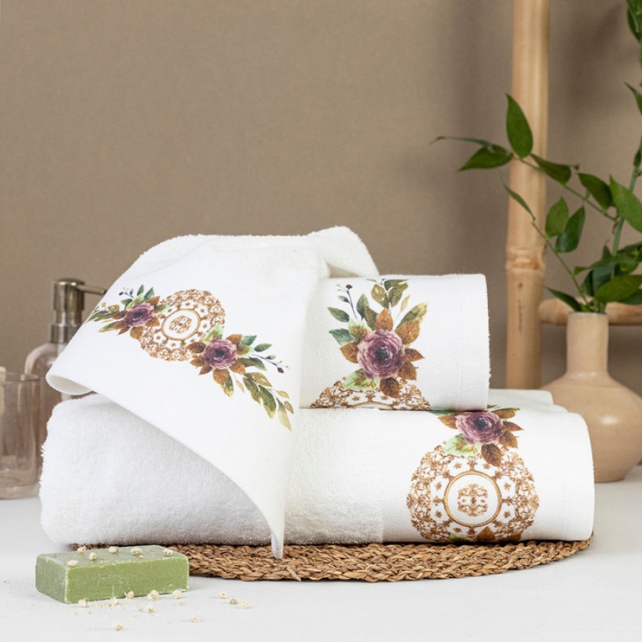 Πετσέτα Προσώπου (50x90) Mε Ψηφιακή Εκτύπωση Στη Φάσα Borea Florence Λευκή