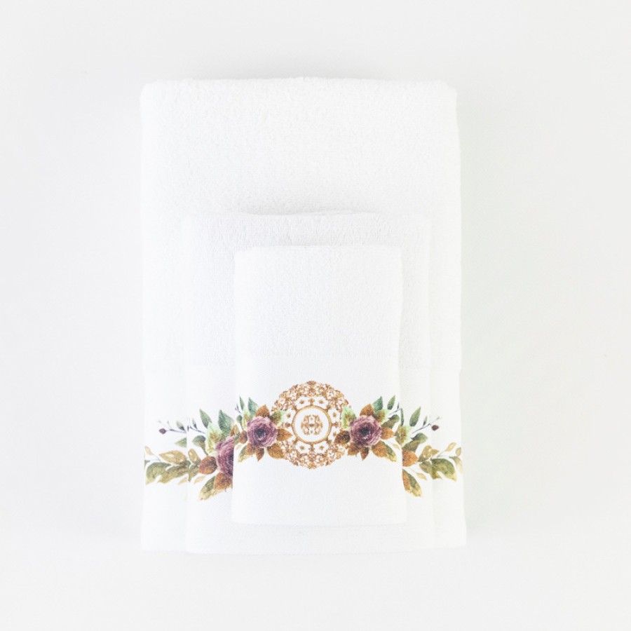 Πετσέτα Προσώπου (50x90) Mε Ψηφιακή Εκτύπωση Στη Φάσα Borea Florence Λευκή