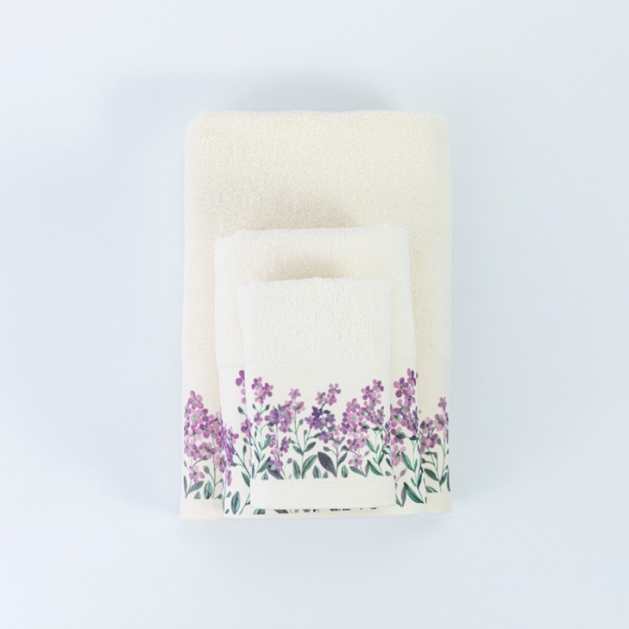 Πετσέτα Προσώπου (50x90) Mε Ψηφιακή Εκτύπωση Στη Φάσα Borea Forget Me Not Εκρού