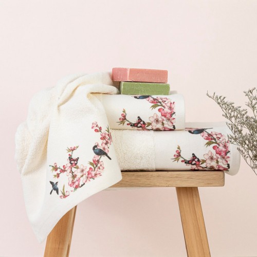 Πετσέτα Προσώπου (50x90) Mε Ψηφιακή Εκτύπωση Στη Φάσα Borea Fuji Εκρού