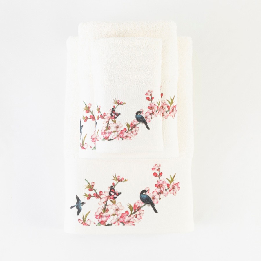 Σετ Πετσέτες 3 τεμ (Χειρός|Προσώπου|Λουτρού) Με Ψηφιακή Εκτύπωση Στη Φάσα Borea Fuji Εκρού