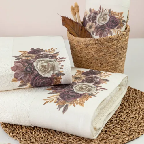 Πετσέτα Προσώπου (50x90) Βαμβακερή με Ψηφιακή Εκτύπωση Στη Φασα Borea Gerbera Εκρού