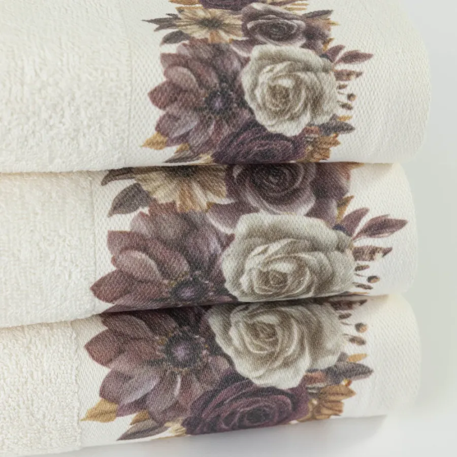 Σετ Πετσέτες 3 τεμ (Χειρός|Προσώπου|Λουτρού) Βαμβάκι Ψηφιακή Εκτύπωση Στη Φασα Borea Gerbera Εκρού