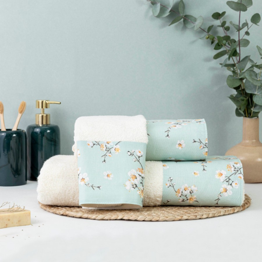 Σετ Πετσέτες 3 τεμ (Χειρός|Προσώπου|Λουτρού) Με Υφασμάτινη Φάσα Borea Jasmine Εκρού