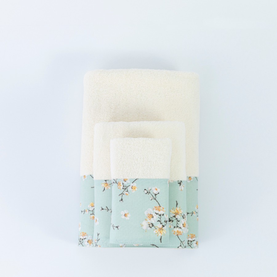 Σετ Πετσέτες 3 τεμ (Χειρός|Προσώπου|Λουτρού) Με Υφασμάτινη Φάσα Borea Jasmine Εκρού