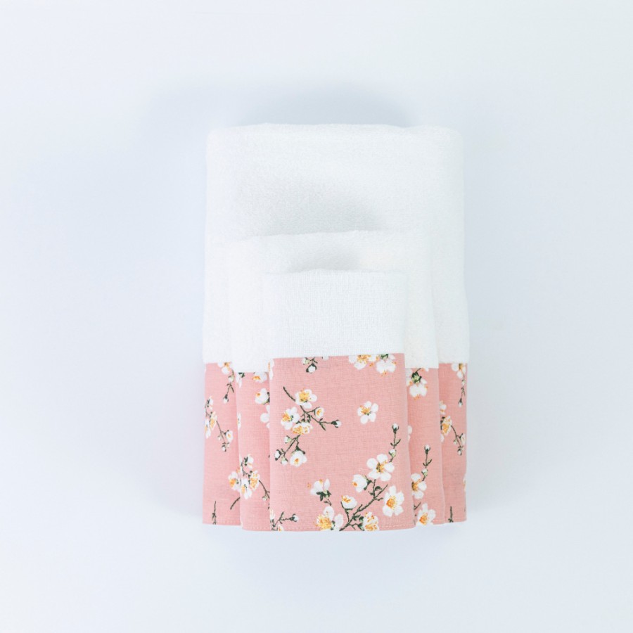 Σετ Πετσέτες 3 τεμ (Χειρός|Προσώπου|Λουτρού) Με Υφασμάτινη Φάσα Borea Jasmine Λευκό