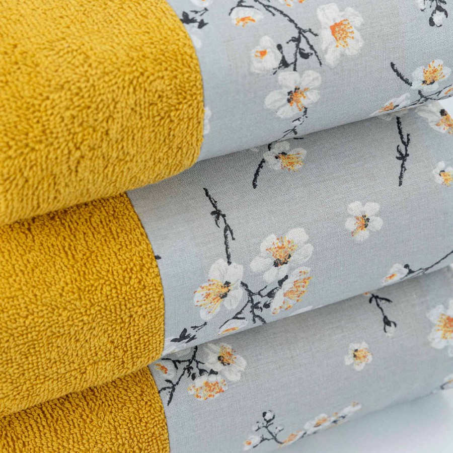 Σετ Πετσέτες 3 τεμ (Χειρός|Προσώπου|Λουτρού) Με Υφασμάτινη Φάσα Borea Jasmine Μουσταρδί