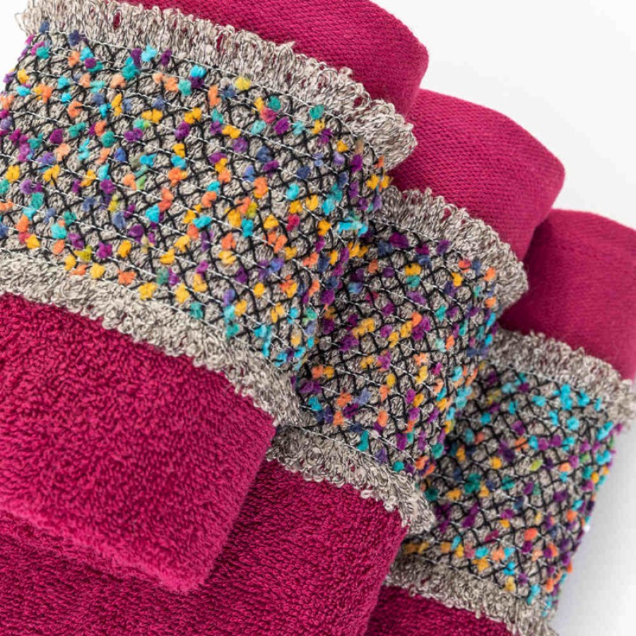 Σετ Πετσέτες 2 τεμ (Χειρός|Προσώπου) Βαμβακερές Με Σενίλ Δαντέλα Borea Jules Μπορντώ