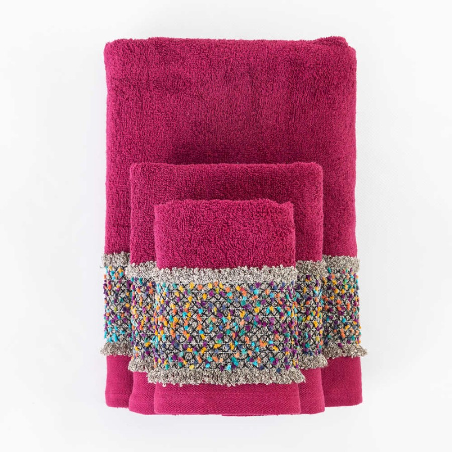 Σετ Πετσέτες 2 τεμ (Χειρός|Προσώπου) Βαμβακερές Με Σενίλ Δαντέλα Borea Jules Μπορντώ