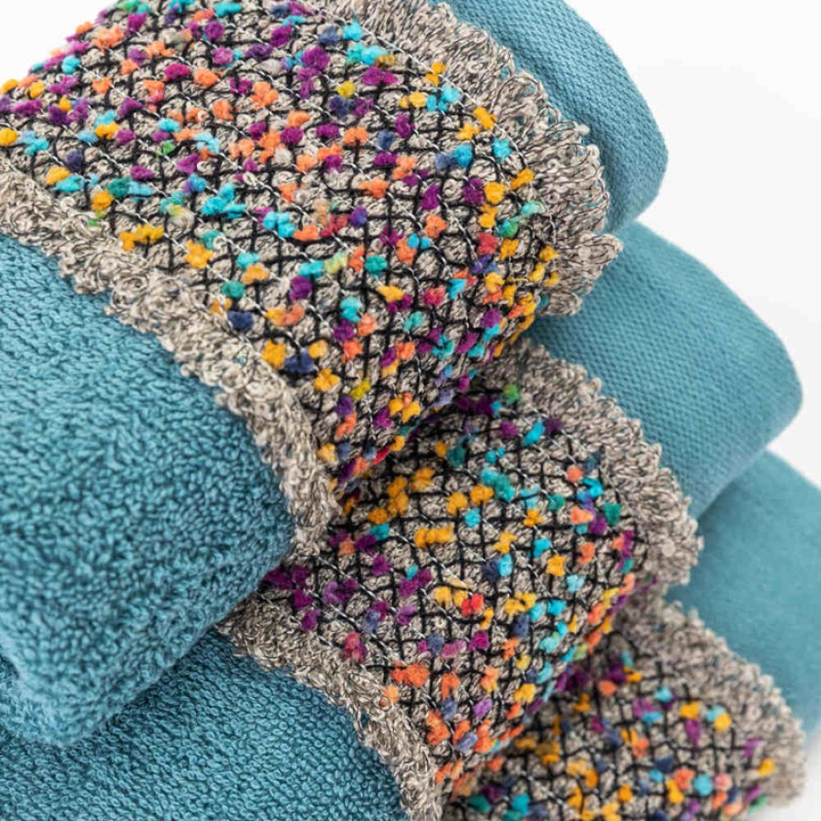 Σετ Πετσέτες 2 τεμ (Χειρός|Προσώπου) Βαμβακερές Με Σενίλ Δαντέλα Borea Jules Πετρόλ