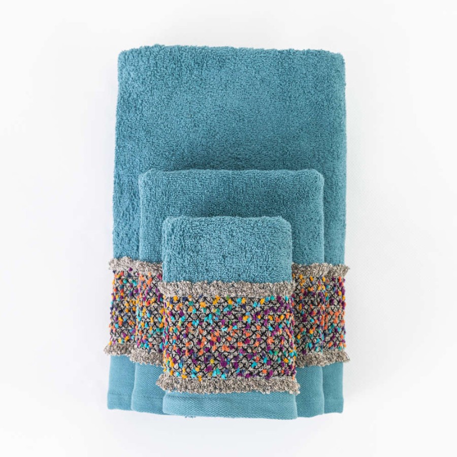 Σετ Πετσέτες 2 τεμ (Χειρός|Προσώπου) Βαμβακερές Με Σενίλ Δαντέλα Borea Jules Πετρόλ