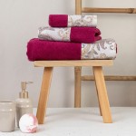 Σετ Πετσέτες 3 τεμ (Χειρός|Προσώπου|Λουτρού) Με Υφασμάτινη Φάσα Borea Lorenzo Μπορντό