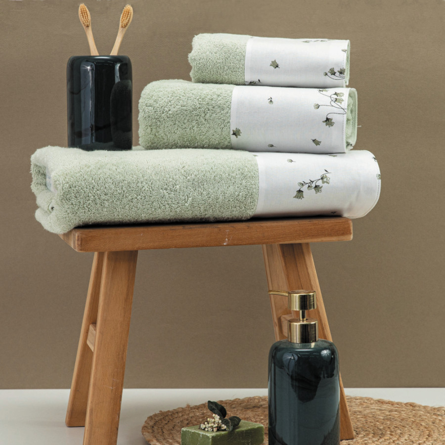 Σετ Πετσέτες 3 τεμ (Χειρός|Προσώπου|Λουτρού) Με Υφασμάτινη Φάσα Borea Campanula Φυστικί