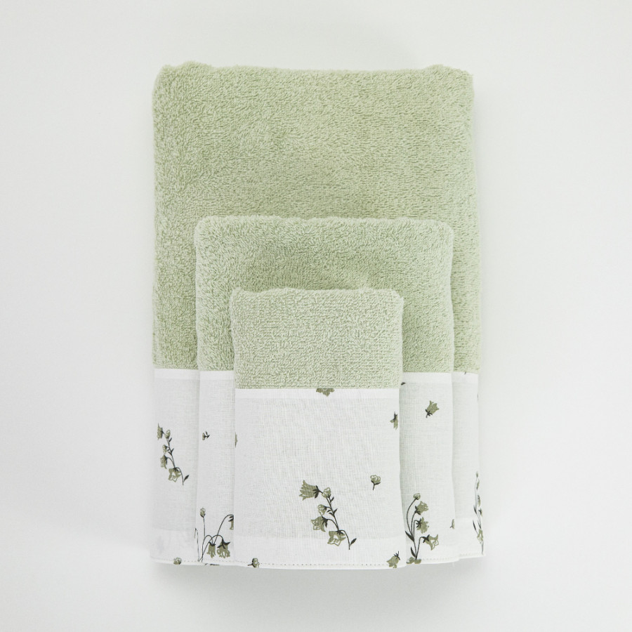 Σετ Πετσέτες 3 τεμ (Χειρός|Προσώπου|Λουτρού) Με Υφασμάτινη Φάσα Borea Campanula Φυστικί