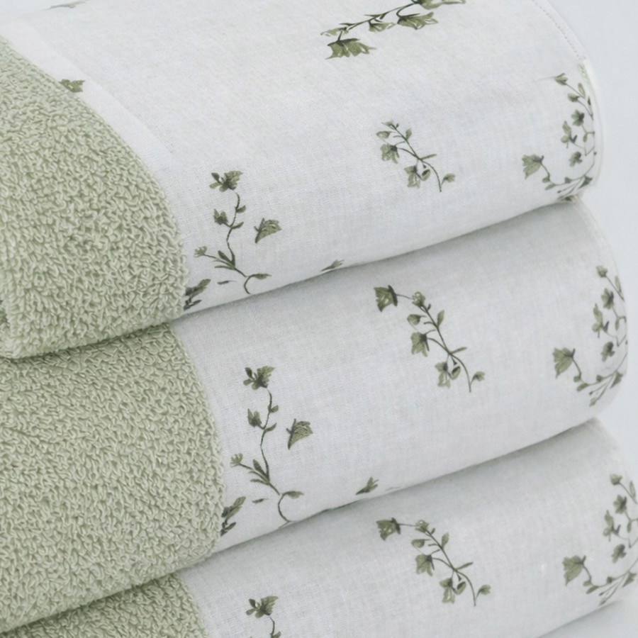 Σετ Πετσέτες 3 τεμ (Χειρός|Προσώπου|Λουτρού) Με Υφασμάτινη Φάσα Borea Campanula Φυστικί