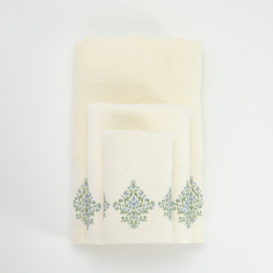 Σετ Πετσέτες 3 τεμ (Χειρός|Προσώπου|Λουτρού) Με Ψηφιακή Εκτύπωση Στη Φάσα Borea Damask Εκρού