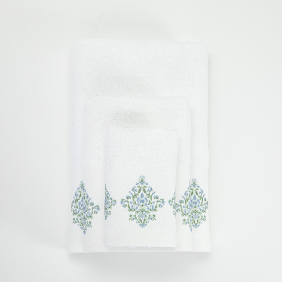 Πετσέτα Προσώπου (50x90) Mε Ψηφιακή Εκτύπωση Στη Φάσα Borea Damask Λευκό