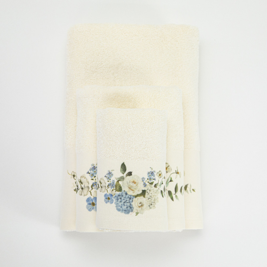 Σετ Πετσέτες 2 τεμ (Χειρός|Προσώπου) Με Ψηφιακή Εκτύπωση Στη Φάσα Borea Hortensia Εκρού