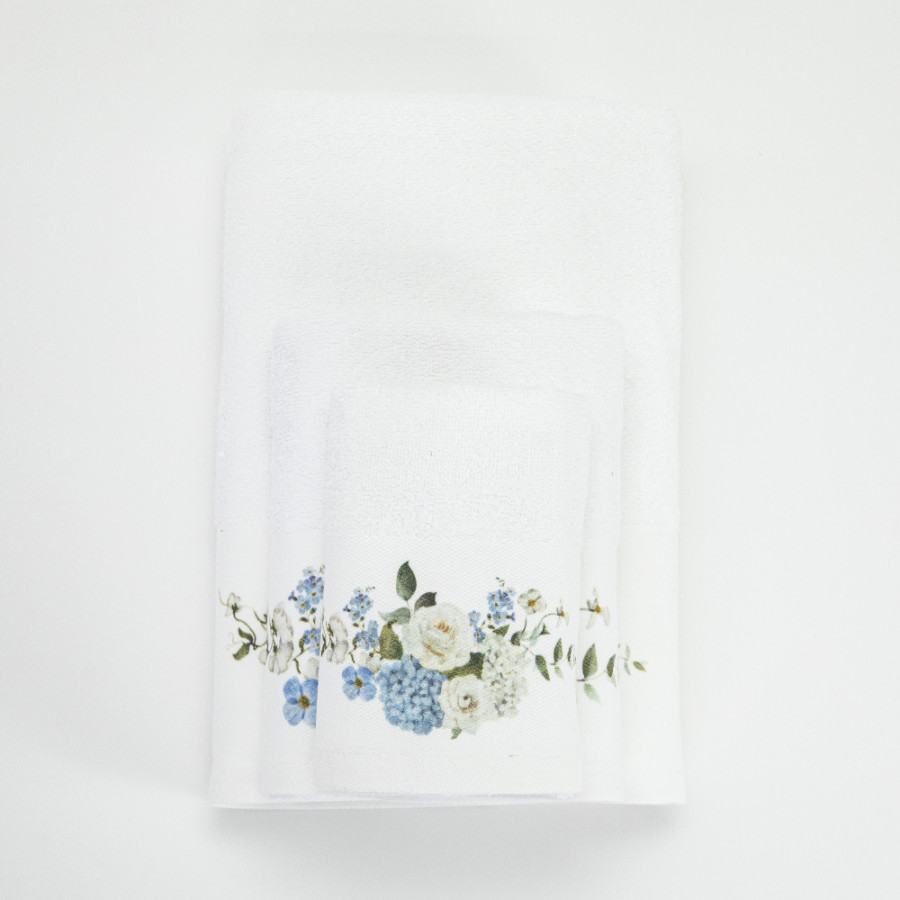 Σετ Πετσέτες 2 τεμ (Χειρός|Προσώπου) Με Ψηφιακή Εκτύπωση Στη Φάσα Borea Hortensia Λευκό