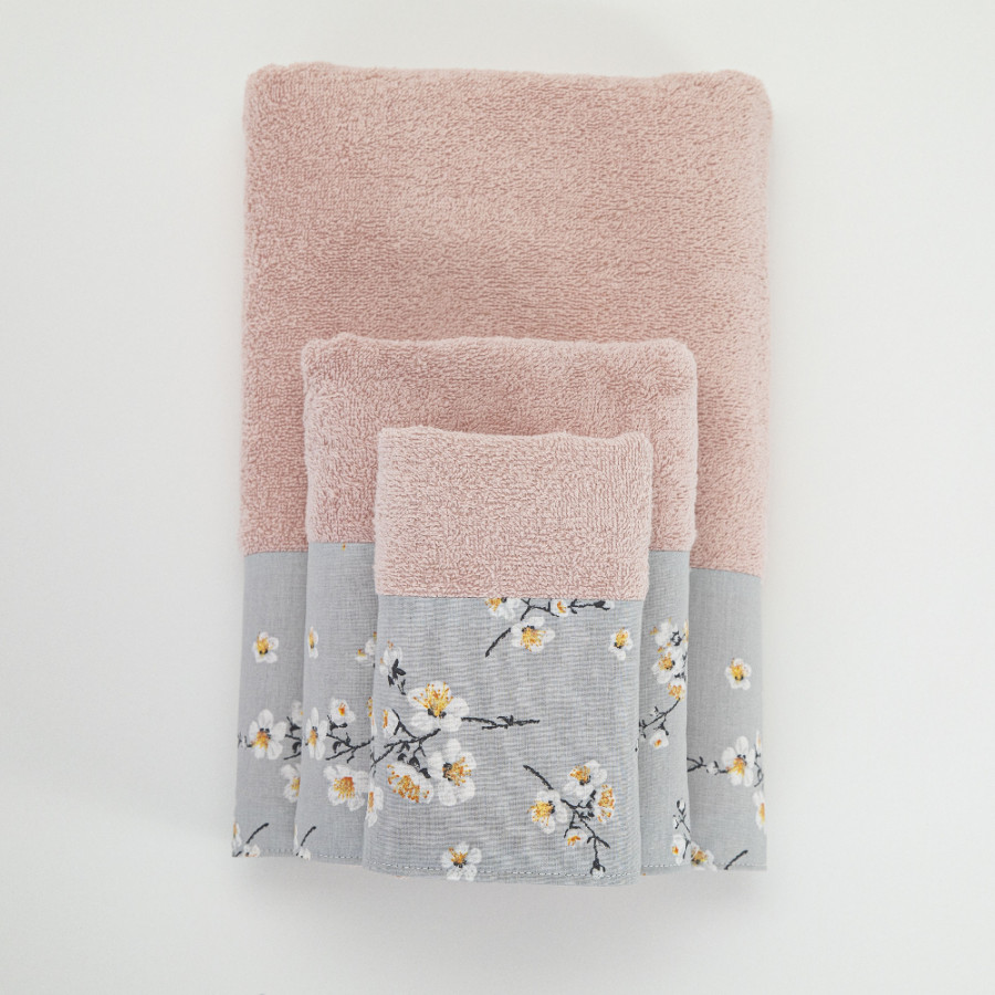 Σετ Πετσέτες 3 τεμ (Χειρός|Προσώπου|Λουτρού) Με Υφασμάτινη Φάσα Borea Jasmine Πούδρα