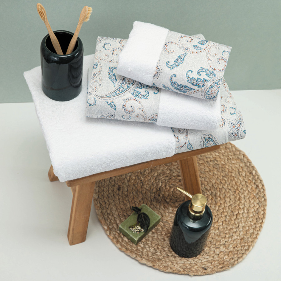 Σετ Πετσέτες 3 τεμ (Χειρός|Προσώπου|Λουτρού) Με Υφασμάτινη Φάσα Borea Lorenzo Λευκό