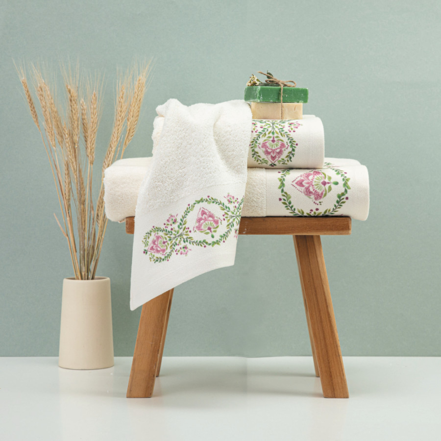 Σετ Πετσέτες 3 τεμ (Χειρός|Προσώπου|Λουτρού) Με Ψηφιακή Εκτύπωση Στη Φάσα Borea Lotus Εκρού