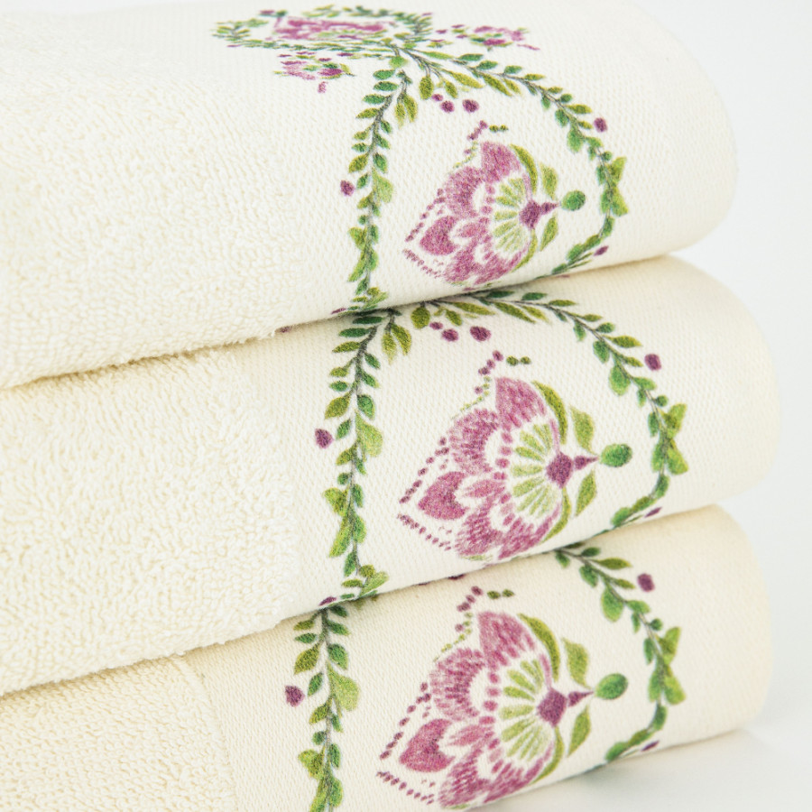 Σετ Πετσέτες 3 τεμ (Χειρός|Προσώπου|Λουτρού) Με Ψηφιακή Εκτύπωση Στη Φάσα Borea Lotus Εκρού