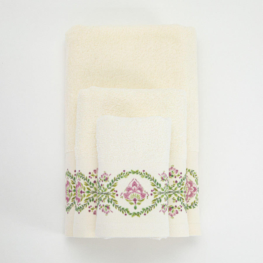 Σετ Πετσέτες 3 τεμ (Χειρός|Προσώπου|Λουτρού) Με Ψηφιακή Εκτύπωση Στη Φάσα Borea Lotus Εκρού