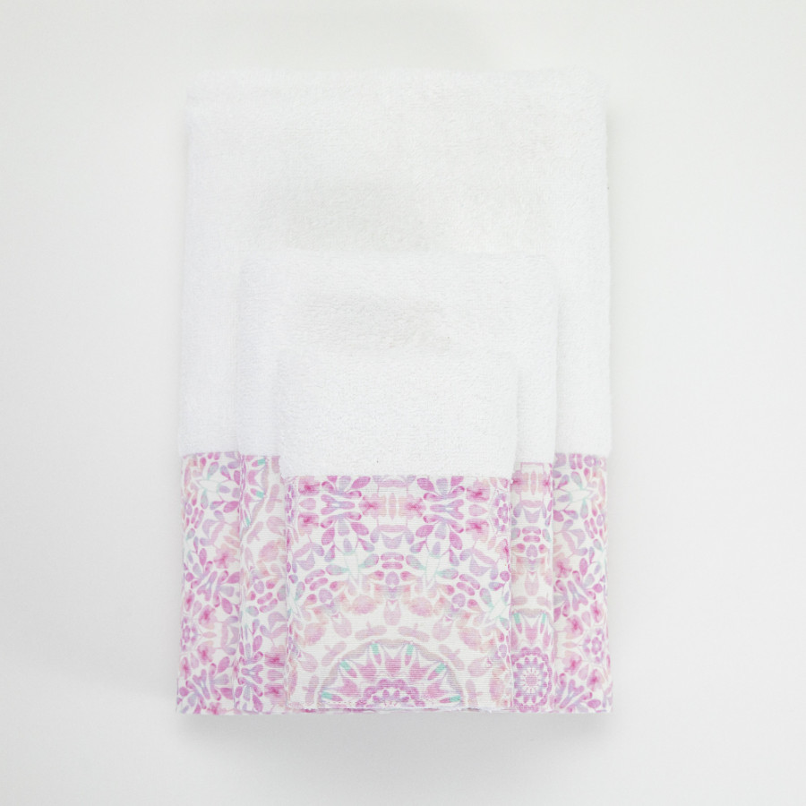 Σετ Πετσέτες 3 τεμ (Χειρός|Προσώπου|Λουτρού) Με Υφασμάτινη Φάσα Borea Μάνταλα Λευκό