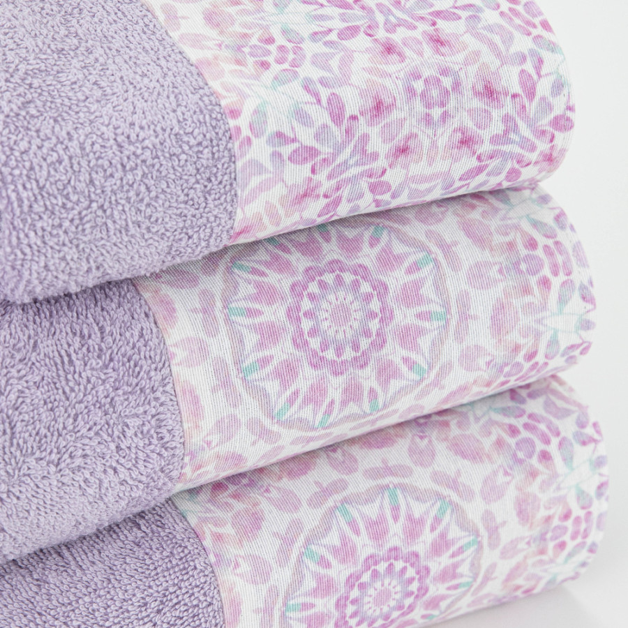 Σετ Πετσέτες 3 τεμ (Χειρός|Προσώπου|Λουτρού) Με Υφασμάτινη Φάσα Borea Μάνταλα Λιλά