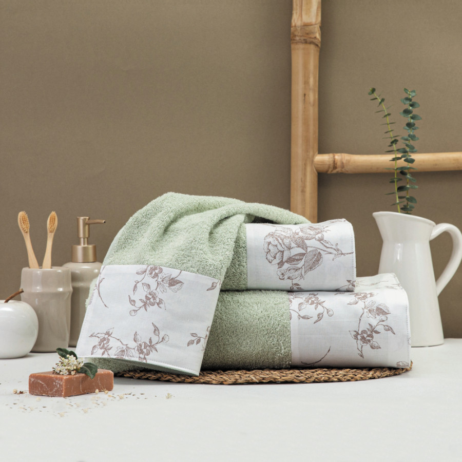 Σετ Πετσέτες 3 τεμ (Χειρός|Προσώπου|Λουτρού) Με Υφασμάτινη Φάσα Borea Rosine Φυστικί