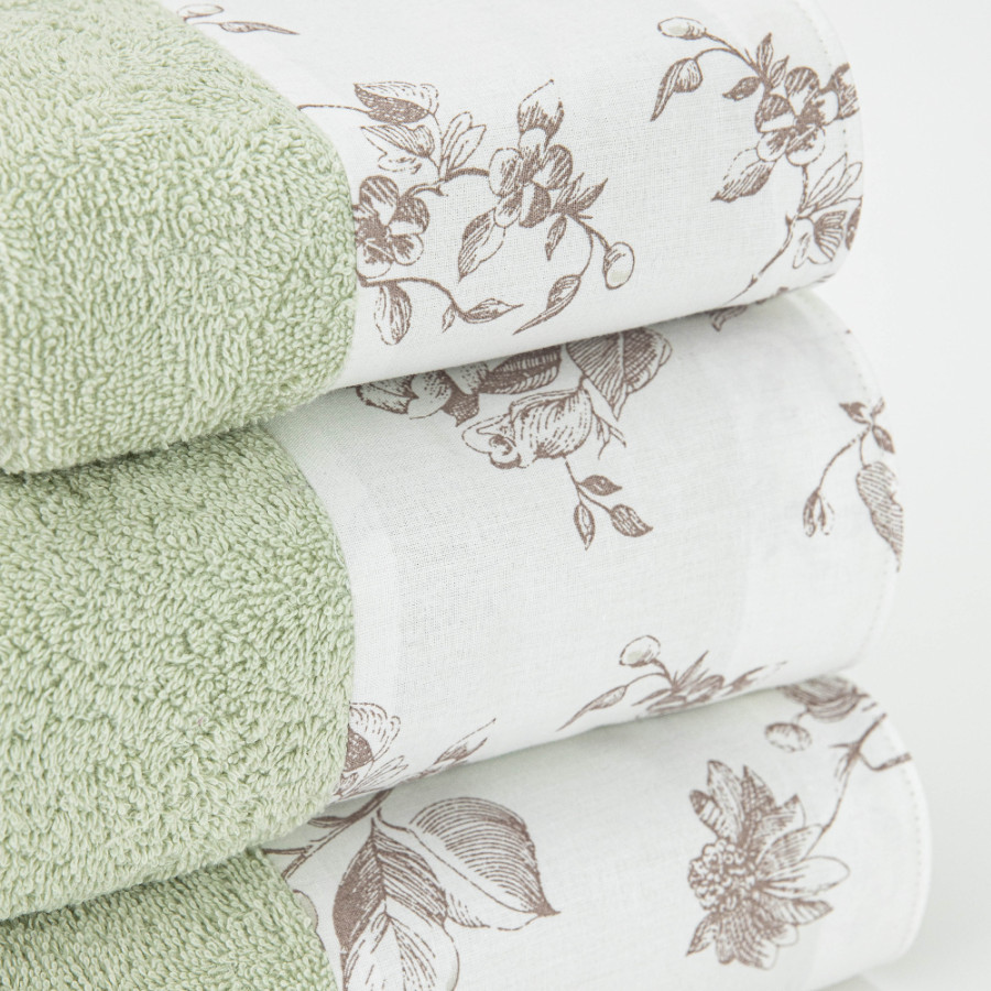 Σετ Πετσέτες 3 τεμ (Χειρός|Προσώπου|Λουτρού) Με Υφασμάτινη Φάσα Borea Rosine Φυστικί