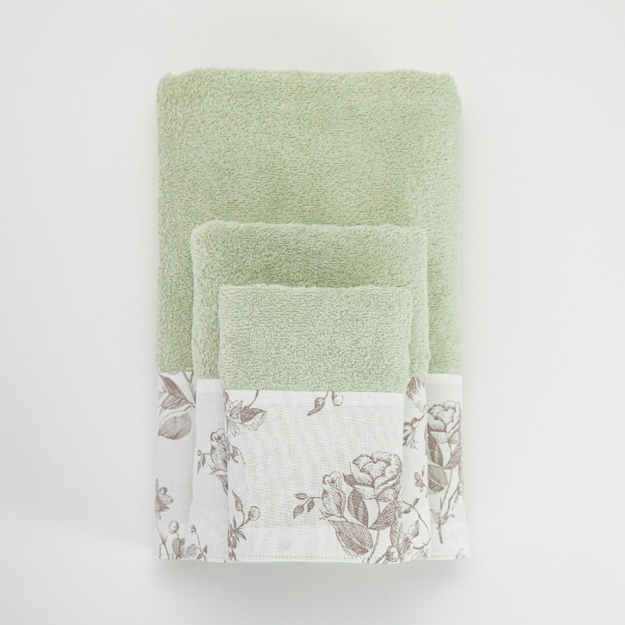 Σετ Πετσέτες 3 τεμ (Χειρός|Προσώπου|Λουτρού) Με Υφασμάτινη Φάσα Borea Rosine Φυστικί