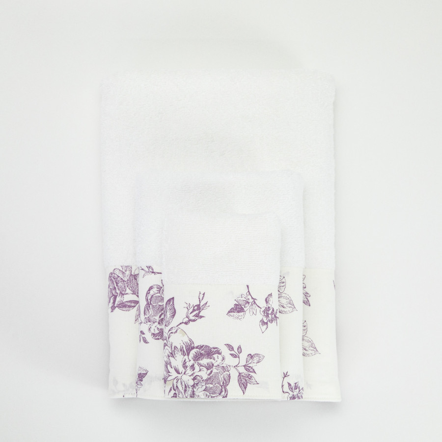 Σετ Πετσέτες 3 τεμ (Χειρός|Προσώπου|Λουτρού) Με Υφασμάτινη Φάσα Borea Rosine Λευκό