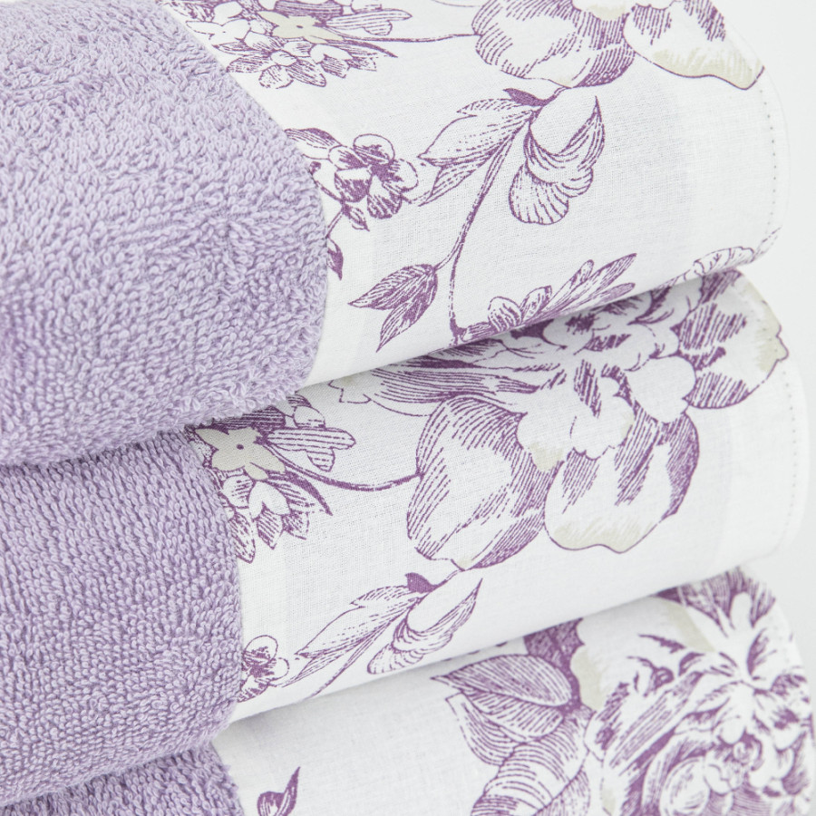 Σετ Πετσέτες 3 τεμ (Χειρός|Προσώπου|Λουτρού) Με Υφασμάτινη Φάσα Borea Rosine Λιλά