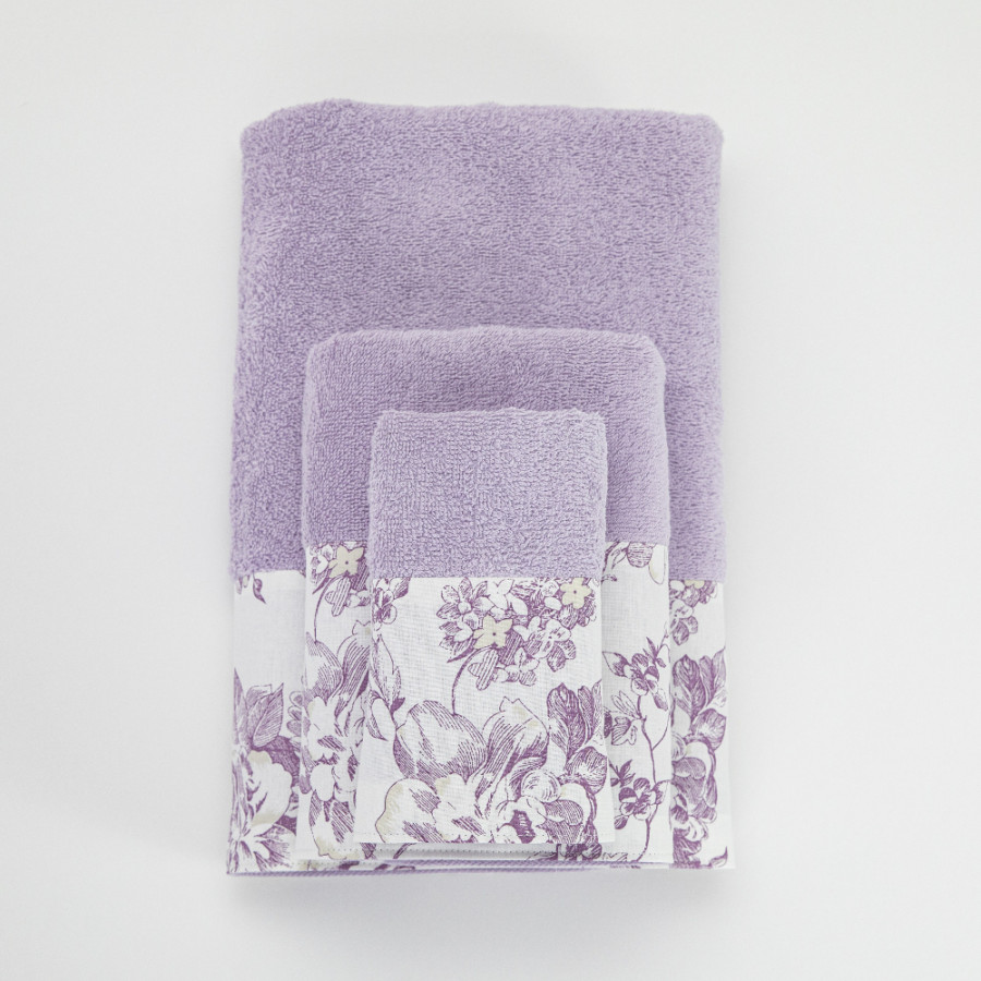 Σετ Πετσέτες 3 τεμ (Χειρός|Προσώπου|Λουτρού) Με Υφασμάτινη Φάσα Borea Rosine Λιλά