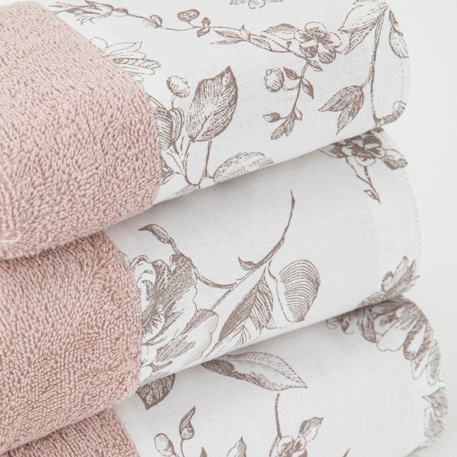 Σετ Πετσέτες 3 τεμ (Χειρός|Προσώπου|Λουτρού) Με Υφασμάτινη Φάσα Borea Rosine Πούδρα