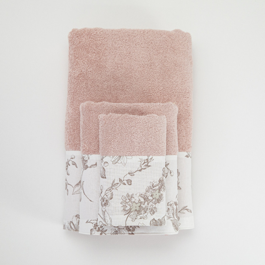 Σετ Πετσέτες 3 τεμ (Χειρός|Προσώπου|Λουτρού) Με Υφασμάτινη Φάσα Borea Rosine Πούδρα