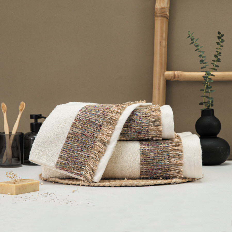 Σετ Πετσέτες 3 τεμ (Χειρός|Προσώπου|Λουτρού) Βαμβακερές Με Σενίλ Δαντέλα Borea Siesta Εκρού