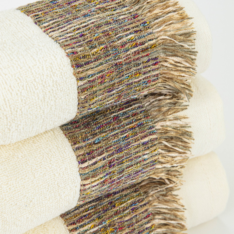 Σετ Πετσέτες 3 τεμ (Χειρός|Προσώπου|Λουτρού) Βαμβακερές Με Σενίλ Δαντέλα Borea Siesta Εκρού