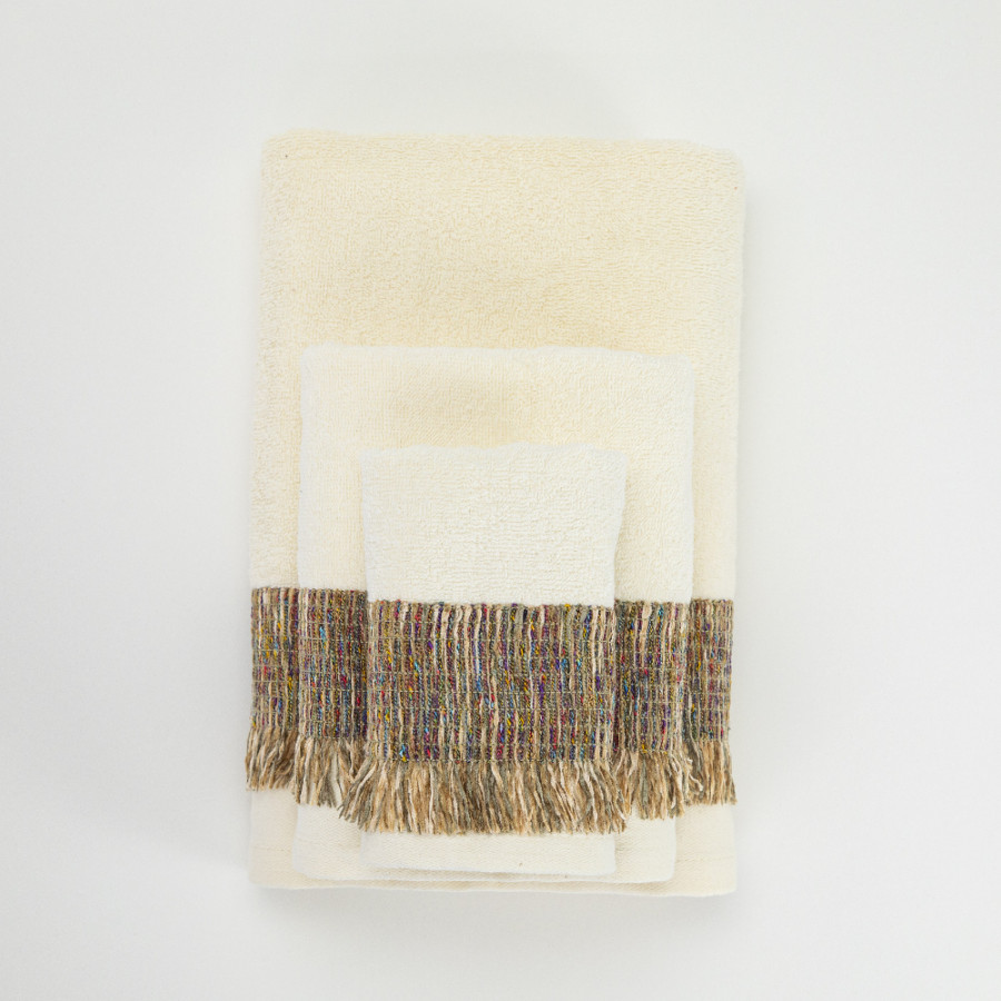 Σετ Πετσέτες 3 τεμ (Χειρός|Προσώπου|Λουτρού) Βαμβακερές Με Σενίλ Δαντέλα Borea Siesta Εκρού