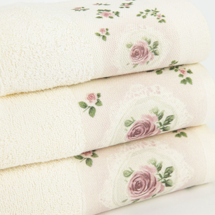 Σετ Πετσέτες 3 τεμ (Χειρός|Προσώπου|Λουτρού) Με Ψηφιακή Εκτύπωση Στη Φάσα Borea Wildrose Εκρού