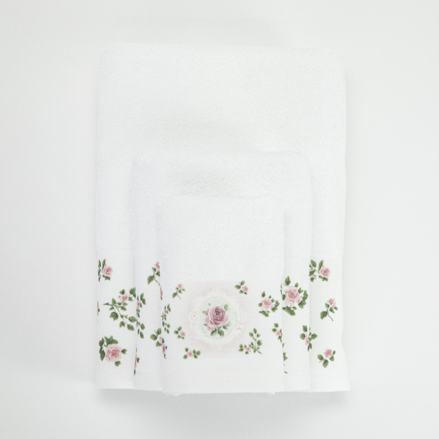 Σετ Πετσέτες 3 τεμ (Χειρός|Προσώπου|Λουτρού) Με Ψηφιακή Εκτύπωση Στη Φάσα Borea Wildrose Λευκό